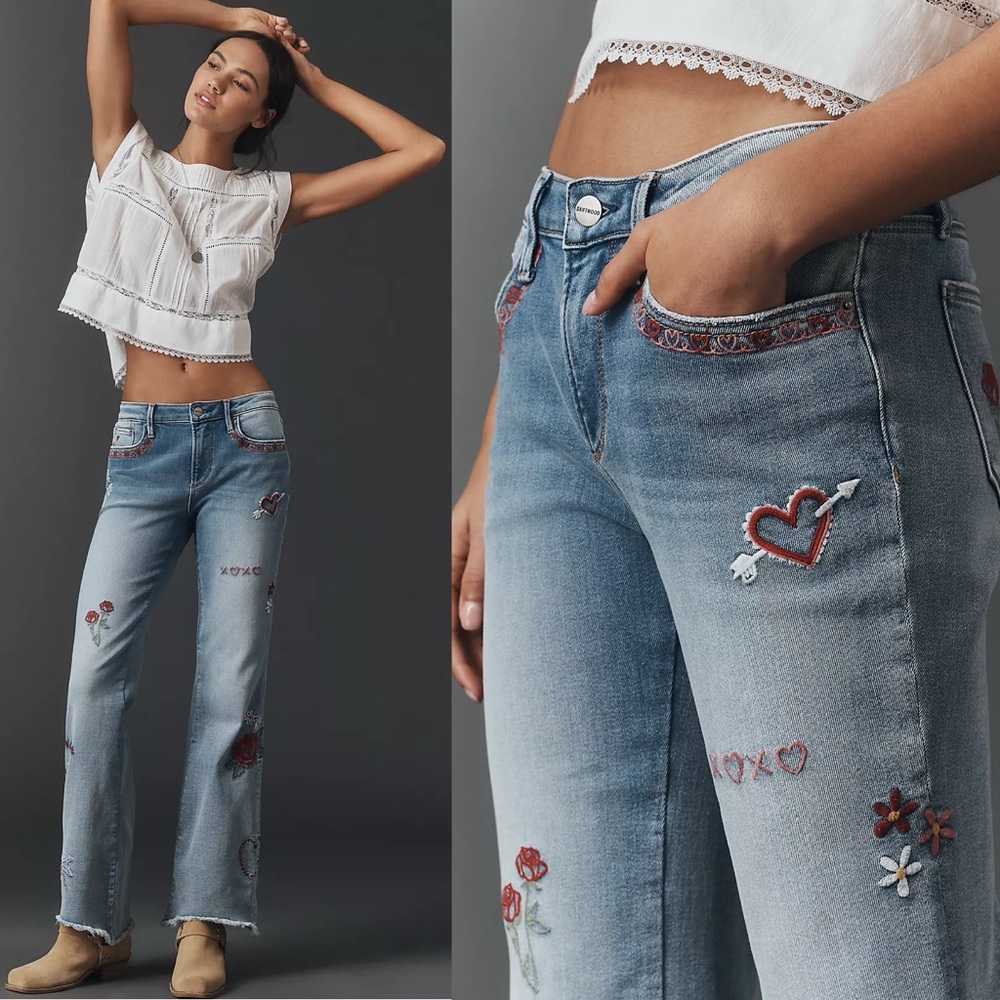 NWT- Free People x Driftwood Eva Embroidered Flare Jeans